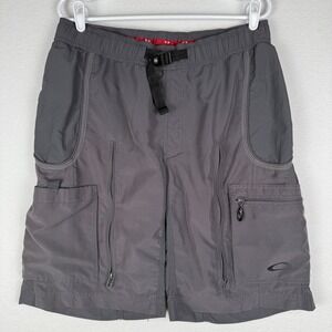 Vtg Oakley MTB Shorts Mens‎ L Software Padded Belted Cargo Zipper Pocket Skull